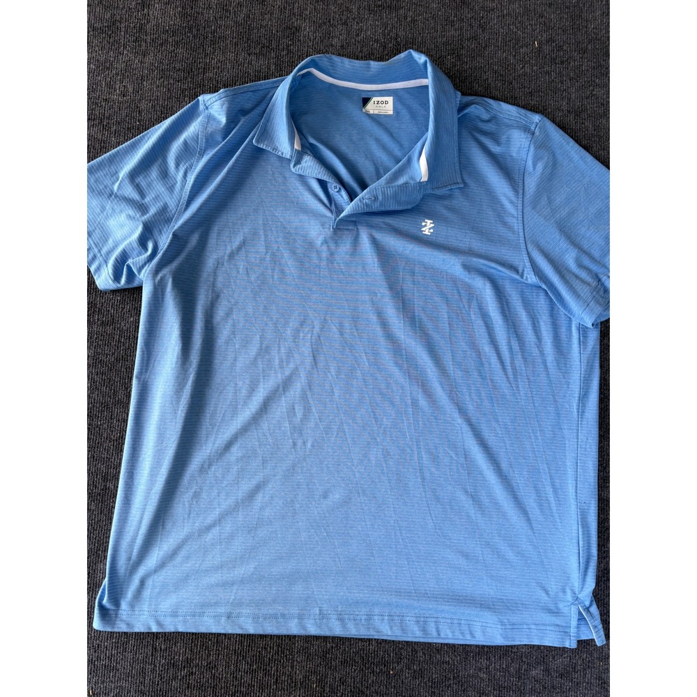 IZOD Golf Mens XXL Light Blue Micro Stripe‎ Short Sleeve Performance Polo Shirt